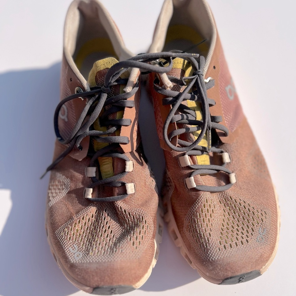 On Running Athletic Shoes in Brown and Yellow